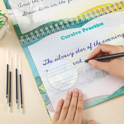 Maitys Grooved Cursive Handwriting Workbook Kit Reusable Cursive Workbook Groove Writing Practice Books Grooved Handwriting Practice for Adults and Beginner Improving Write Skills