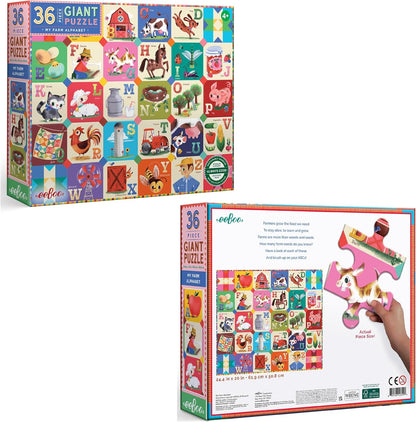 eeBoo 36 Piece Giant Floor Puzzle - Dinosaur Alphabet Children's Puzzle ABC & Dino Themed, Large Pieces for Small Hands to Develop Motor Skills