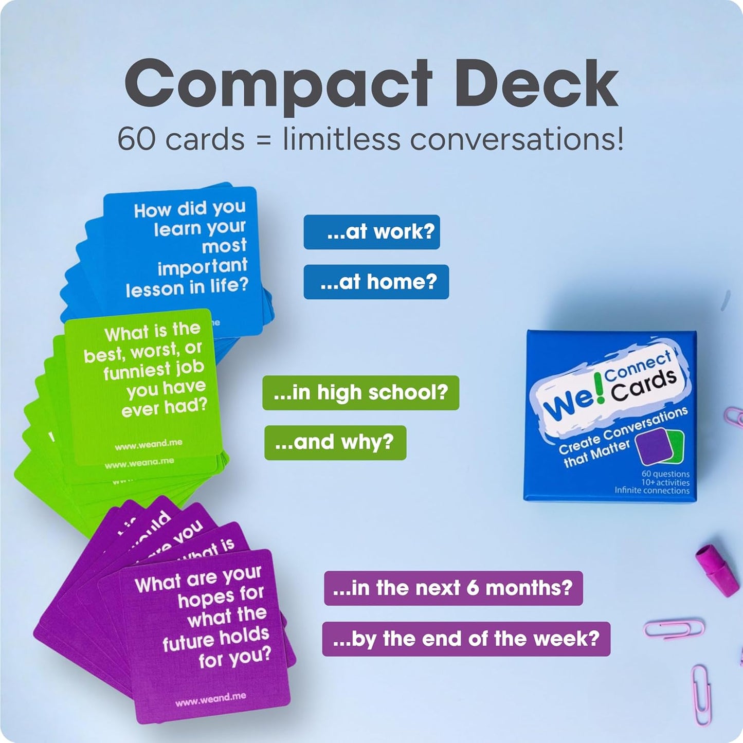 We! Connect Cards - Conversation Cards to Build Trust & Connection - Ideal Office Games, Ice Breakers & Educational Team Building Games - Featured by TEDx (60 Color-Coded Pieces)