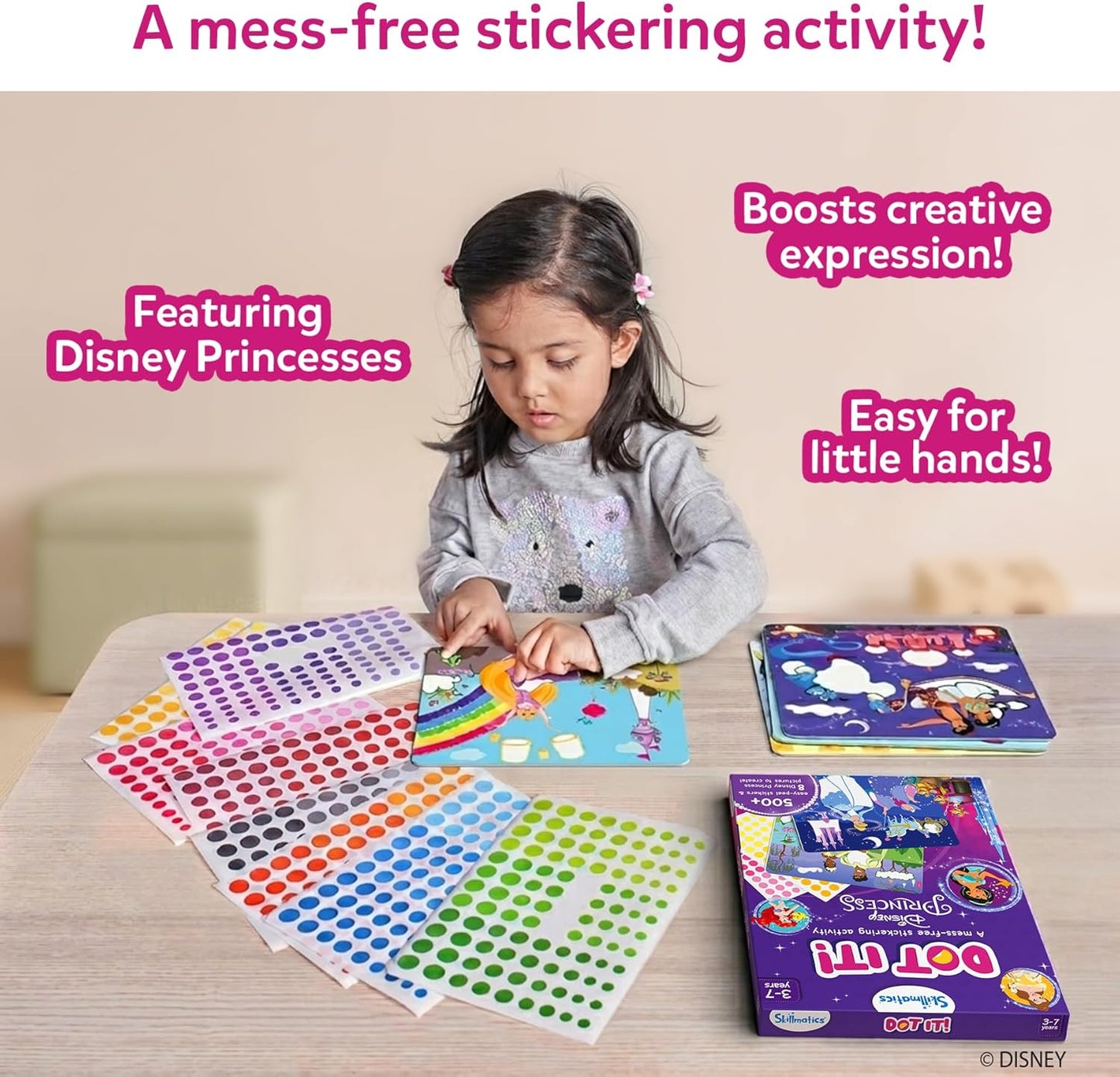 Skillmatics Dot It Sticker Art - Disney Princess, Mess-Free Fun for Kids, 500+ Stickers, Craft Kits, DIY Scrapbooking Activity, Gifts for Girls & Boys Ages 3, 4, 5, 6, 7