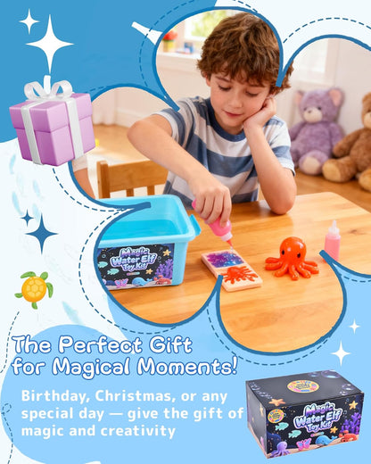 LiveThingYoung Magic Water Elf Toy Kit – 20 Gels & 24 Molds Magic Gel Water Pets for Kids 3+, Fun Squishy Maker Sensory Toy for Party Favors, Educational STEM Kit for Gifts