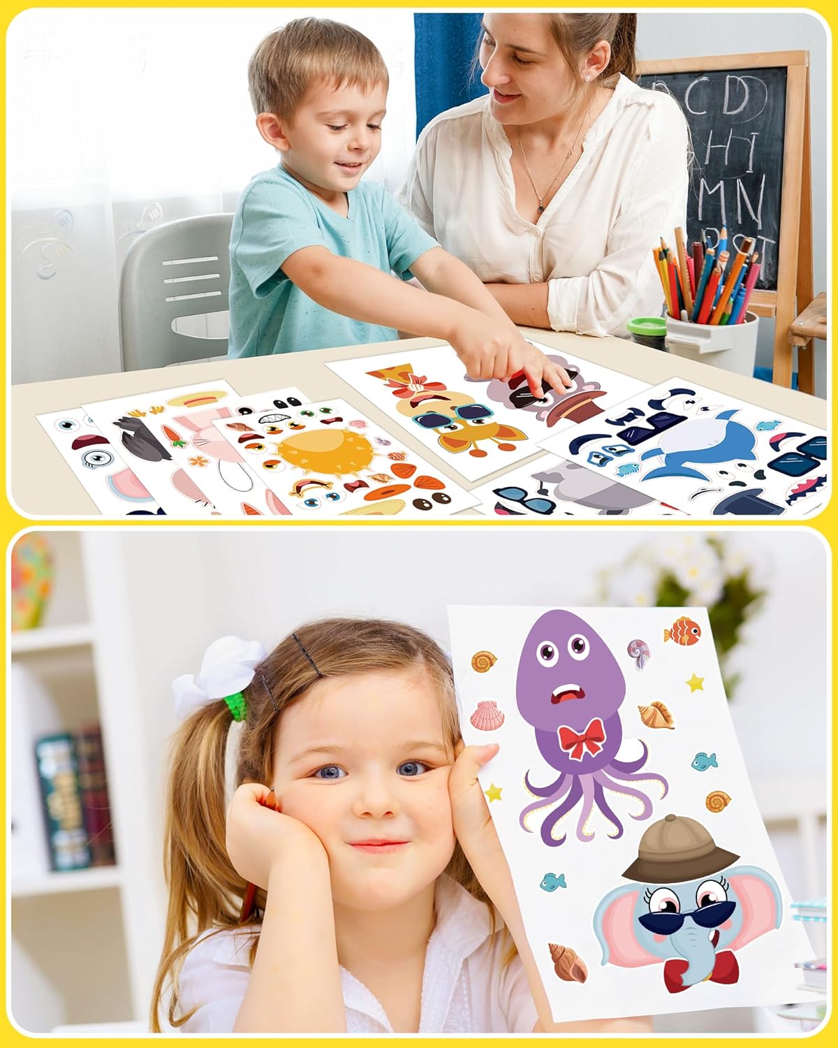 24 Pcs Make Your Own Dinosaur Sticker Sheets, Dinosaur Party Favors Face Stickers for Kids Boys Toddlers Crafts Activities Gift Bags Birthday Party Valentines Day Gifts for Kids Classroom