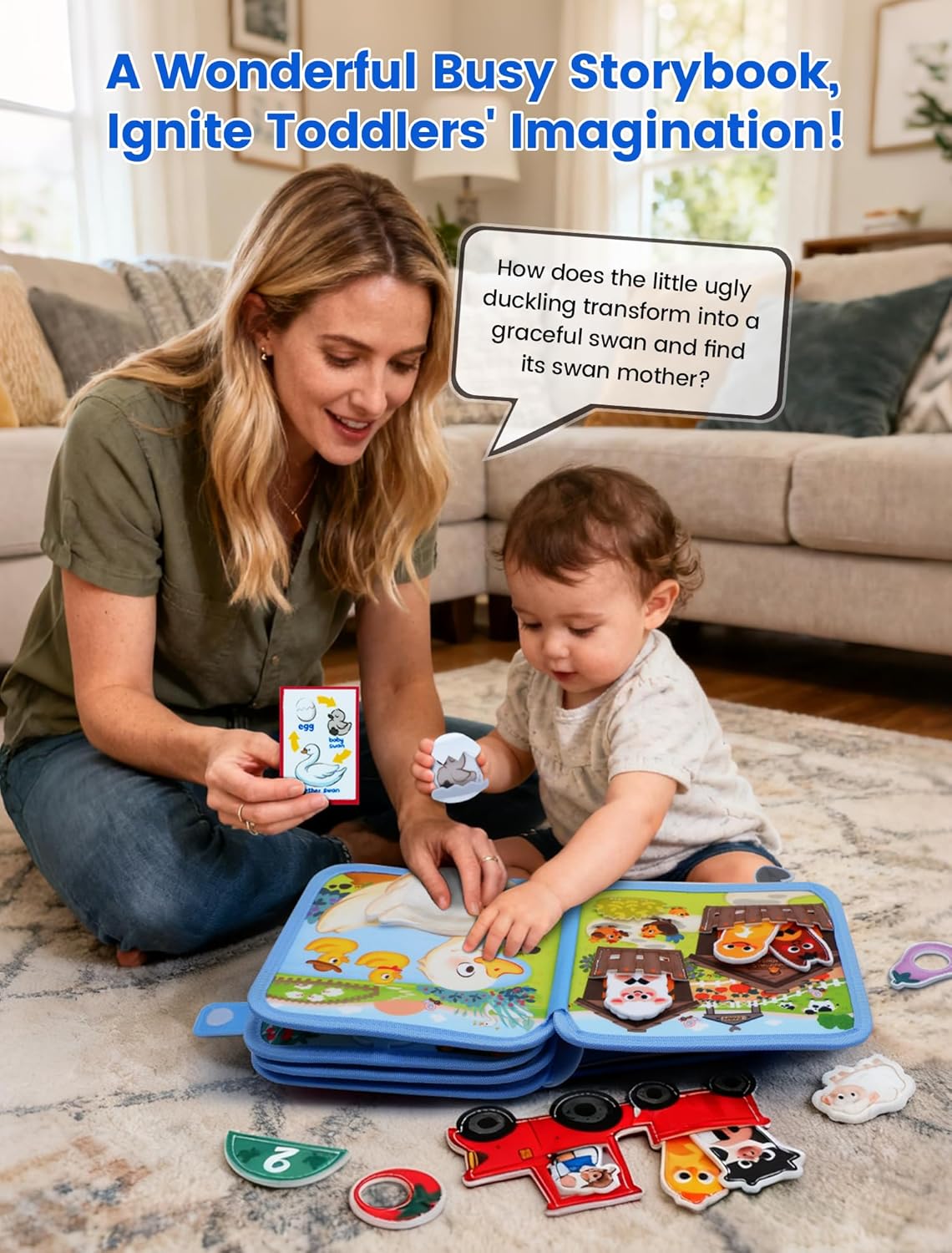 BizyKoady Toddler Busy Book for 1-3, Montessori Felt Busy Book, Busy Board for 1+ Year Old, Toddler Airplane Travel Toys, Educational Learning Activity Books, Girl & Boy Birthday Gift