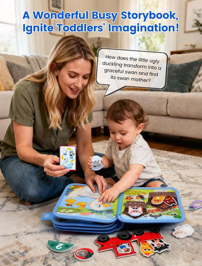 BizyKoady Toddler Busy Book for 1-3, Montessori Felt Busy Book, Busy Board for 1+ Year Old, Toddler Airplane Travel Toys, Educational Learning Activity Books, Girl & Boy Birthday Gift