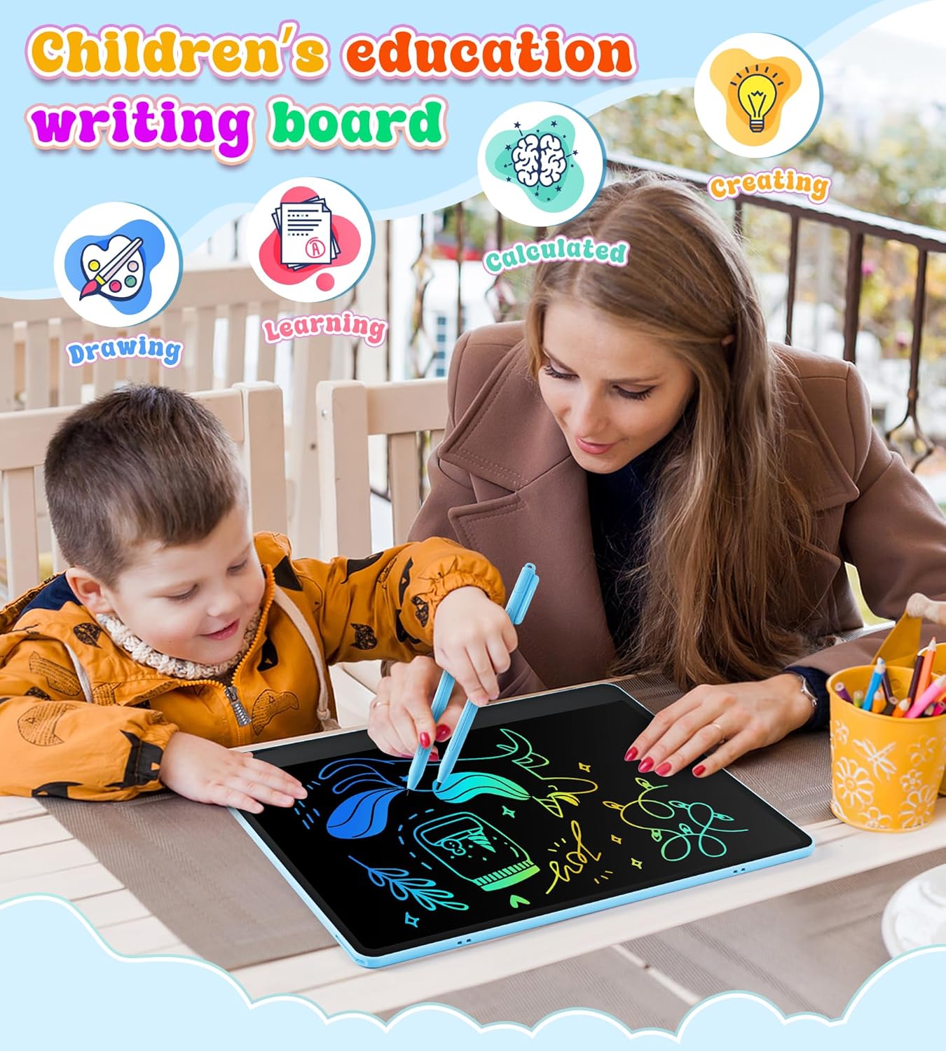 LCD Writing Tablet for Kids, 15 Inch Colorful Electronic Doodle Board for Kids Age 3+ Toys Christmas Birthday Erasable Drawing Tablet Toddler Learning Toys