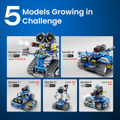 Sillbird Robot Building STEM Kit with Remote Control for Boys Ages 8-14, Technic Coding Gifts for Kids Birthday, Buildable 5in1 Robotics Toy with 596 Pieces
