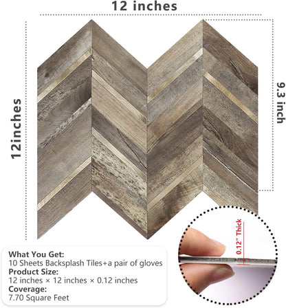 STICKGOO 10-Sheet Herringbone Tile Peel and Stick Backsplash, Beige Mixed Metal Gold PVC Stick on Backsplash, Self Adhesive Wall Tile for Kitchen and Bathroom