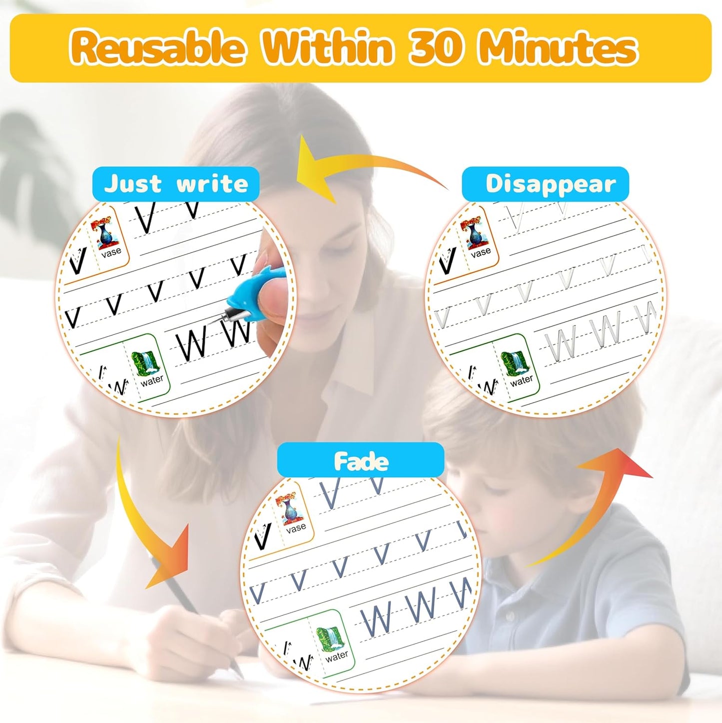 Magic Grooved Writing Practice for Kids 3-8,Grooved Handwriting Practice for Kids,8 Reusable Grooved Writing Books for Preschoolers Homeschooling, Letter, Number Tracing,Math,Drawing Activities