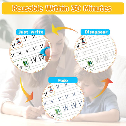Magic Grooved Writing Practice for Kids 3-8,Grooved Handwriting Practice for Kids,8 Reusable Grooved Writing Books for Preschoolers Homeschooling, Letter, Number Tracing,Math,Drawing Activities