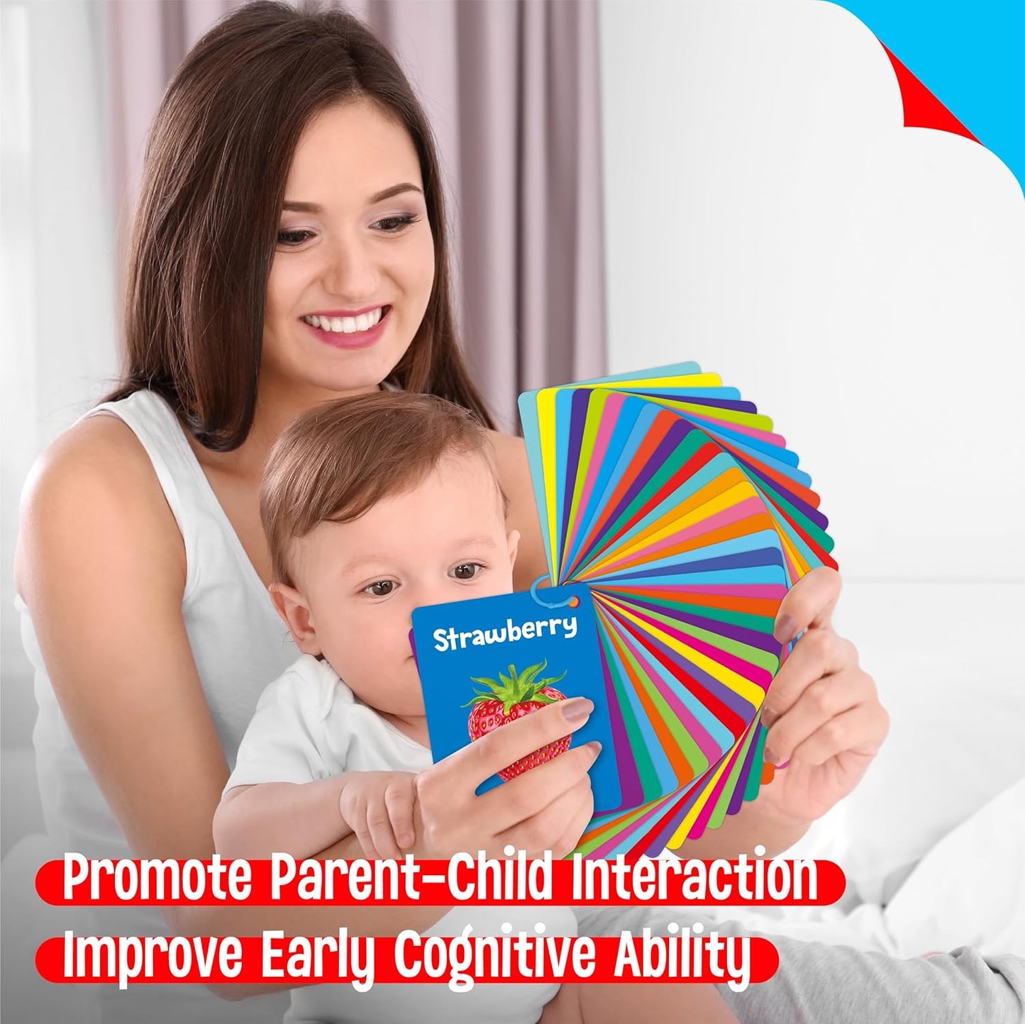 50 PCS Kid First Cognitive Flashcards,Double Sided Printed 7 in 1 Colorful Cards Alphabet,Numbers, Foods,Animals,Shapes,Colors with 3 Reclosable Rings,Learning Tool for Pre-K Kindergarten Toddlers