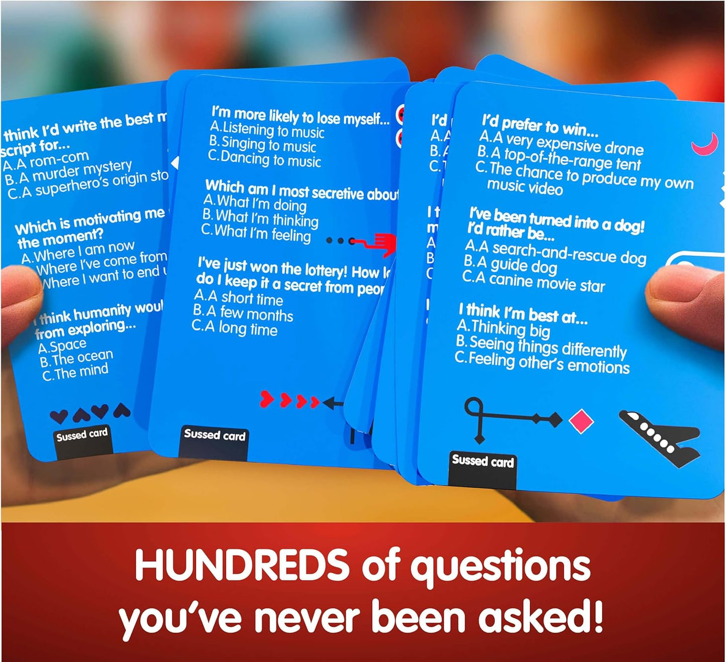 SUSSED The Wacky ‘What Would You Do’ Social Card Game - Simple Fun for Kids, Teens and Adults - Easy Family Travel Game for Road Trips - Ages 7 and Up - Orange Deck