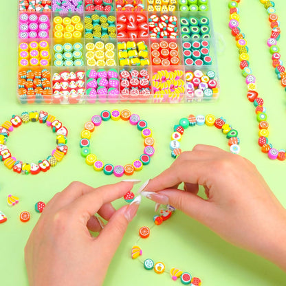 Gionlion 1200 Pcs Polymer Clay Beads Bracelet Making Kit, 25 Style Animal Fruit Flower Butterfly Bunny Pony Letter Beads Charms for Jewelry Making, DIY Art and Crafts Toys Gifts
