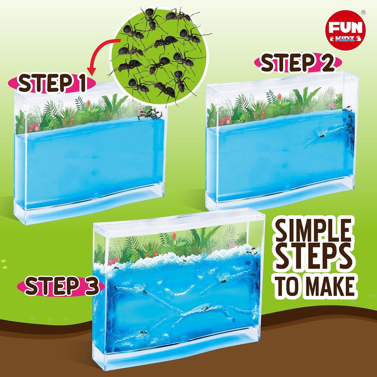 Science Ant Farm Kit for Live Ants, FunKidz Ant Colony Habitat Kit for Kids Gel Bug Terrarium House Watch Ants Dig Tunnels Entomology Learning Toys for Boys Gift
