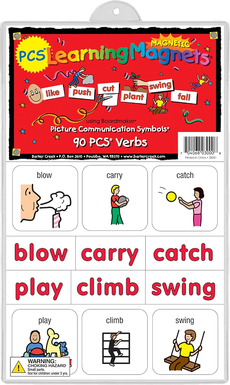 BARKER CREEK Learning Magnets, for Children, Picture Communication Symbol Magnets - High-Frequency Verbs & Companion Word Magnets (3000)