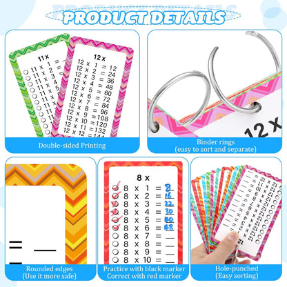 Geyee Multiplication Flashcards 0-12 with Dry Erase Markers and Rings Math Educational Multiplication Flashcards Timetable Charts for 1st to 3rd Grades Fun Learning with Math Game(17 Pcs)