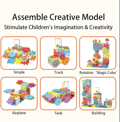 234Pcs Electric Montessori Building Blocks for Toddlers 3-5 4-8, Motorized Gear Construction Toy with Power Drill, STEM Educational Learning Set for Kids, DIY Moving Models, Birthday Gift for Boys