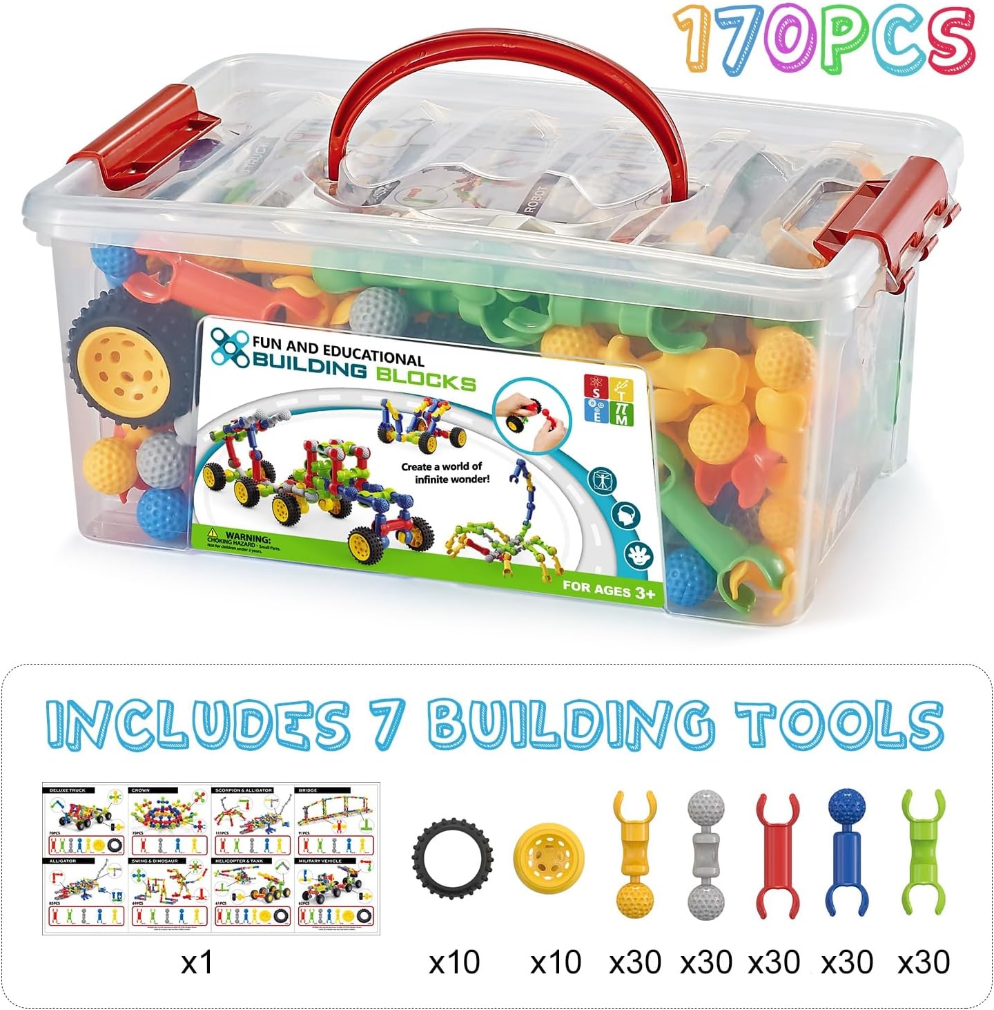 Caferria Kids Building Kit STEM Toys, 110 Pcs Educational Construction Engineering Building Blocks DIY Learning Set for Ages 3-10 Year Old Boys Girls, Best Gift for Children Creative Games Fun Play