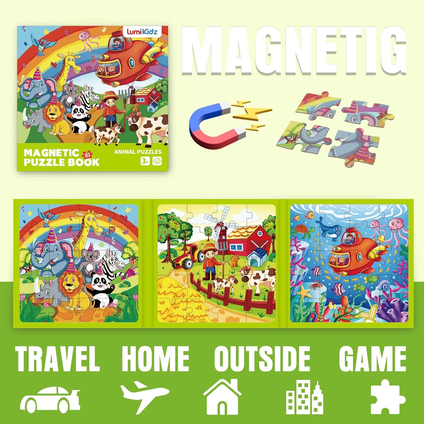 Magnetic Unicorn Mermaid Princess Puzzle for Girls Ages 3-6, 20 Piece Travel Magnetic Puzzle for Toddlers, Car Airplane Road Trip Activity Toy