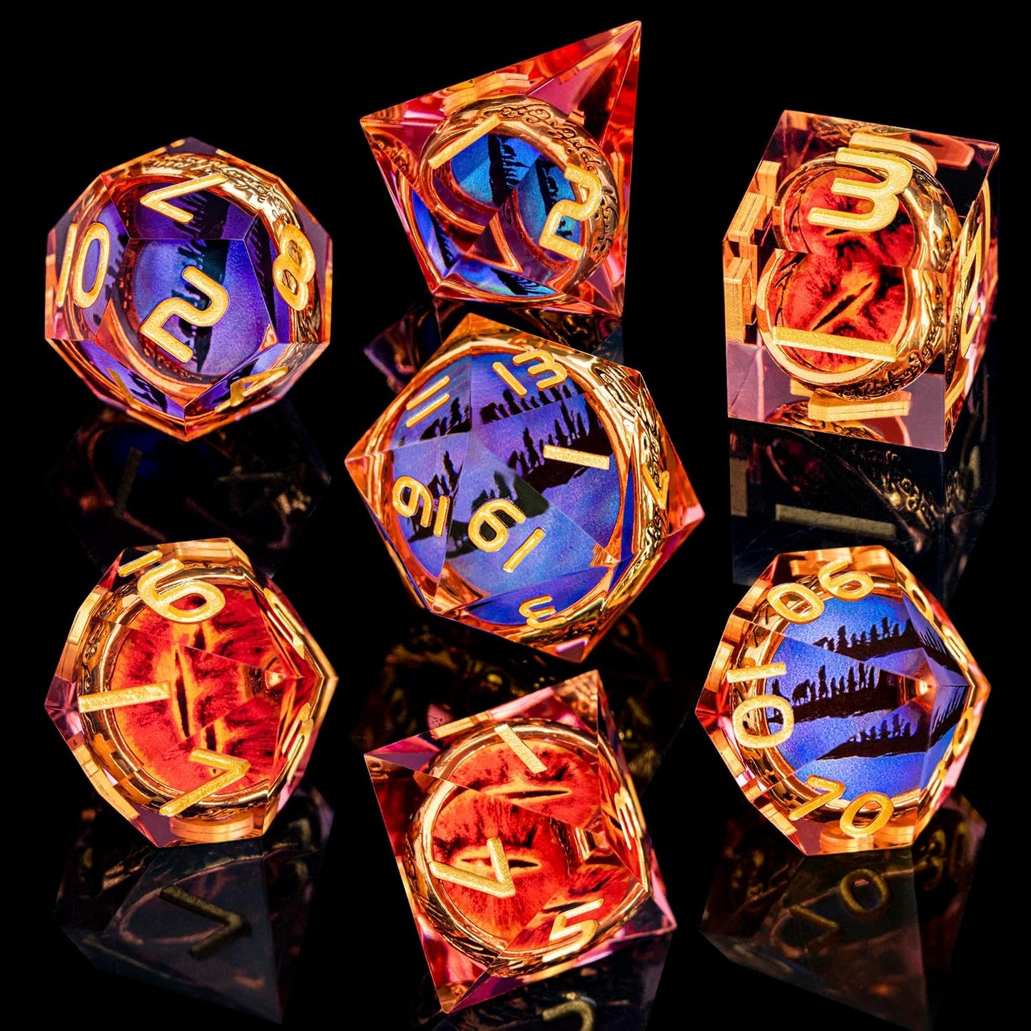 Magic Golden Ring DND Dice Set Sharp Edge Red Resin Dice with Box, for use with Dungeons Dragon RPG D&D Tabletop Games Lord D and D Polyhedral Dice Set