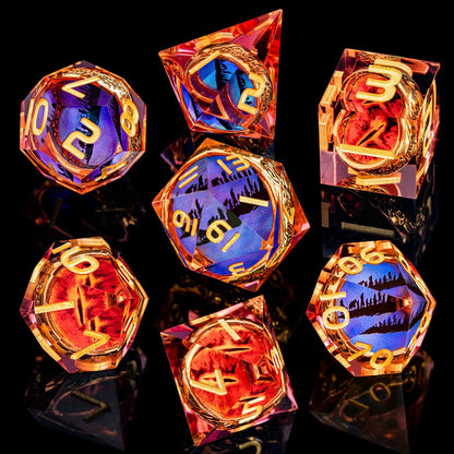 Magic Golden Ring DND Dice Set Sharp Edge Red Resin Dice with Box, for use with Dungeons Dragon RPG D&D Tabletop Games Lord D and D Polyhedral Dice Set