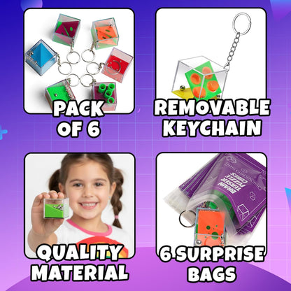 Brain Teaser Puzzle Cubes on Keychain (24 Pack) - Mini Maze Toys for Kids, Unique Party Favors, Goodie Bag Fillers, Treasure Box Classroom Rewards, Bulk Small Toys for Boys & Girls