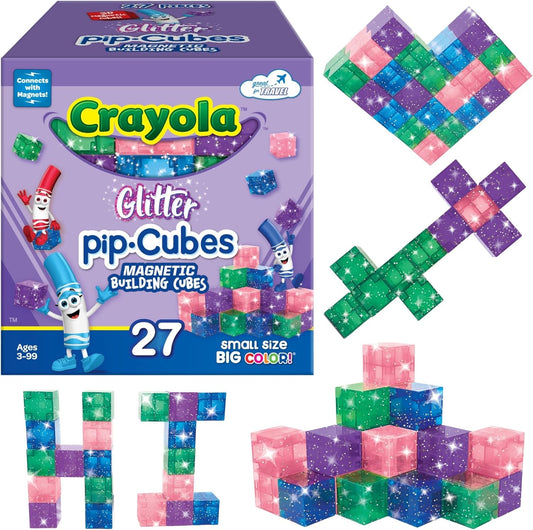 Crayola Glitter Magnetic PIP Cubes, Mini Magnetic Blocks Playset, STEM & Montessori Building & Educational Toys for Kids, Travel Toys for Boys and Girls Ages 3+, 27-Piece Set