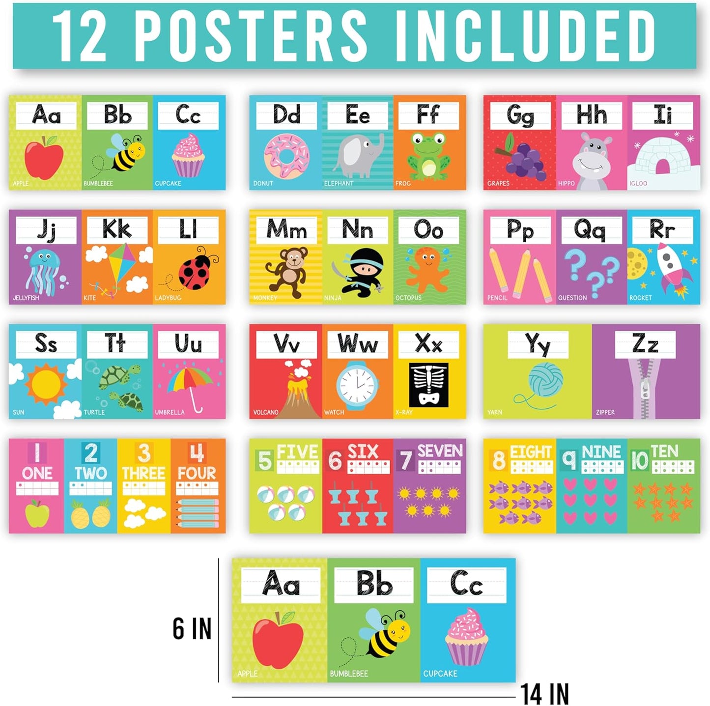 Hadley Designs Alphabet for Classroom Wall Decor - ABC Posters for Classroom Wall Chart Preschool & Kindergarten, ABC Letters & Number Line Elementary, Alphabet Cards, Pastel Classroom Decor