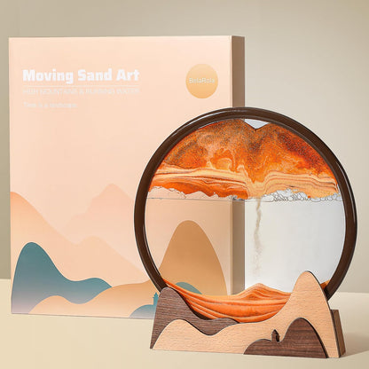 BelaRola Moving Sand Art Liquid in Motion 3D Deep Sea Sandscape Moving Sand Art Picture Wooden Sand Art for Desk Decor and Office Decor(12inch)