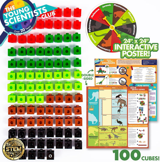 The Young Scientists Club STEM Cubes, Build, Learn & Create with 100+ Math Cubes Manipulatives, 4-in-1 Educational Games, Math Cubes for Kids Ages 4-8, Awesome Learn Through Play Toys