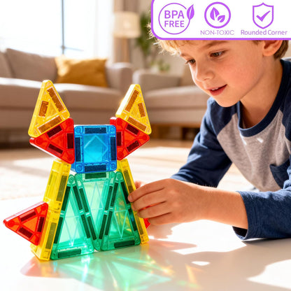 Mruikeny Mini Magnetic Tiles Travel Toddler Toys, Portable Travel Magnetic Tiles Kids Toys for 3 4 5 6 7 8+ Years Old Boys Girls, STEM Learning Magnet Blocks Birthday Chirstmas Gifts
