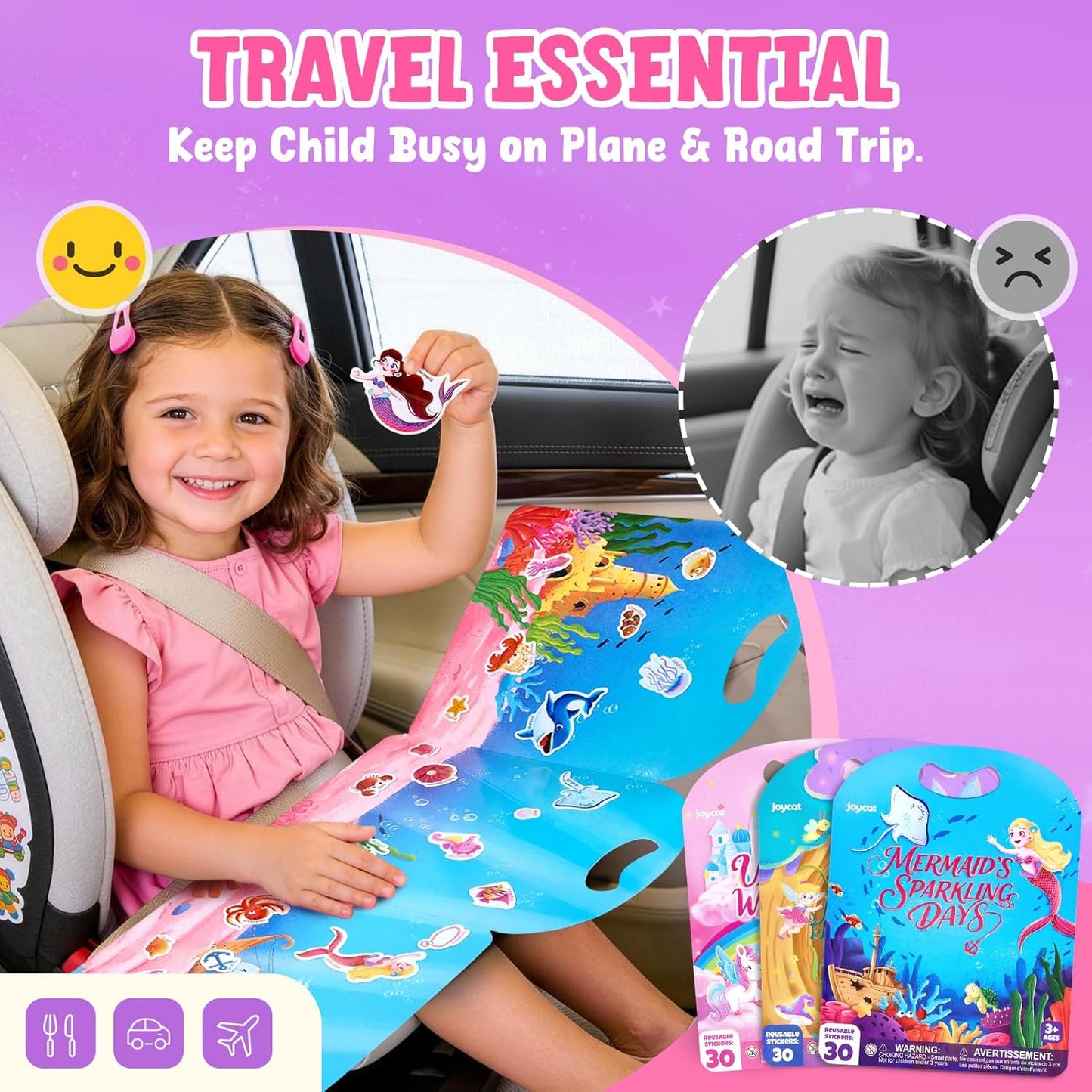 JoyCat Reusable Sticker Book Set (3-Pack): Farm, Pizza-Making, Weather - 90 Pcs Stickers for Toddlers, Kids Sticker Activity Book, Road Trip Travel Toys, Birthday Gifts for Boys and Girls