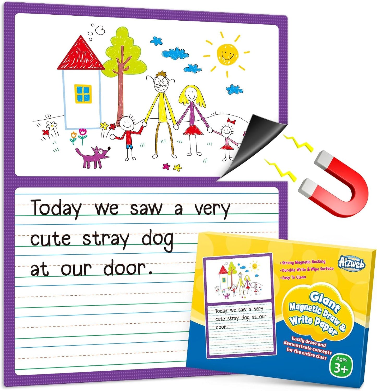 Aizweb Giant Magnetic Lined Notebook Paper,2 Dry Erase Sheets,Total Area 17" x 21.5",Handwriting Practice for Classroom Whiteboard,Chart Paper Teacher Must Have Homeschool Teaching Supplies