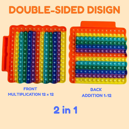 Multiplication & Addition Math Board with Dice, Reusable Writing Practice Board for Kids, Double-Sided 12x12 Times Table & Addition Learning Toy, Sensory Math Game for Classroom & Homeschool