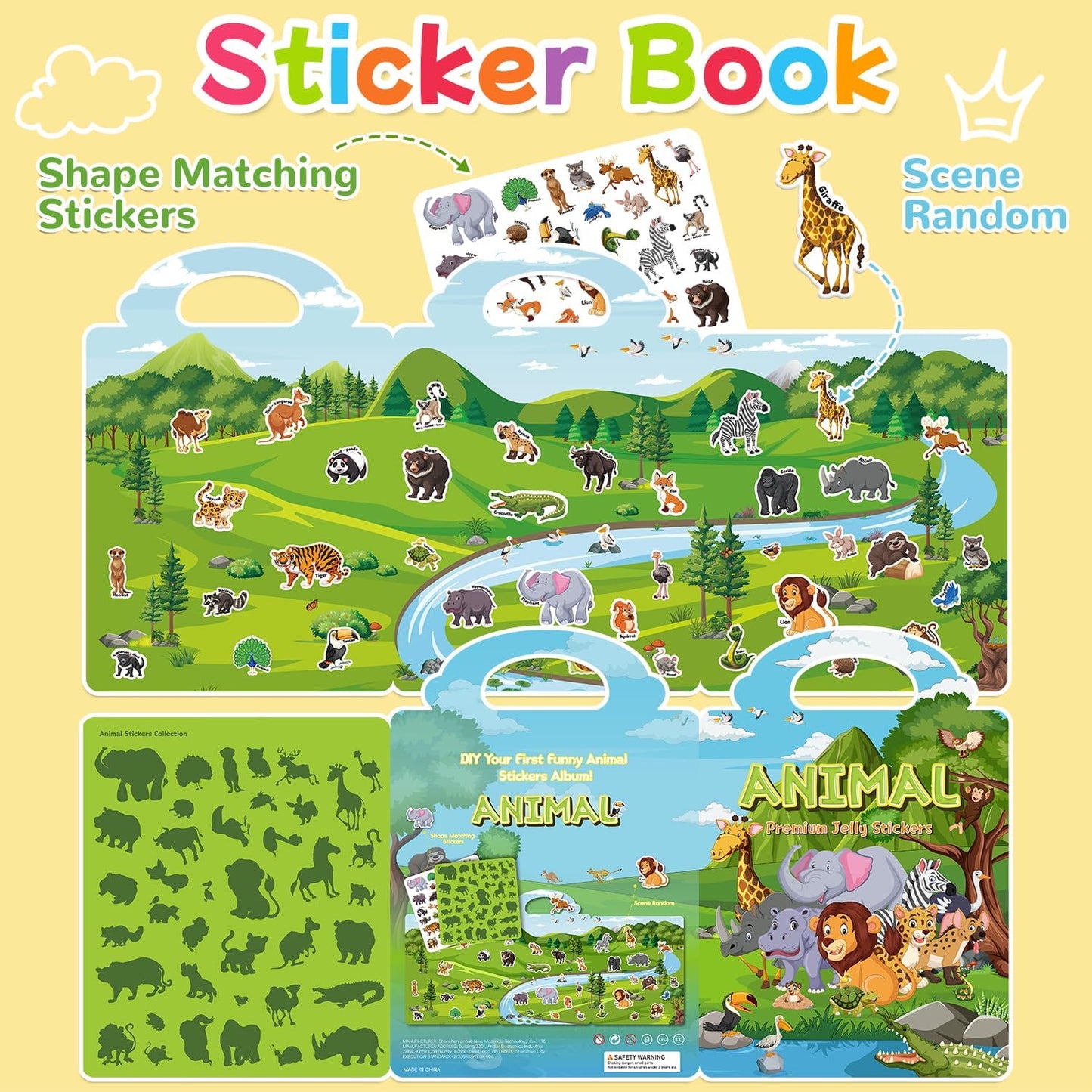 6 Sets Reusable Sticker Book for Toddlers 3-6, Jelly Sticker Books for Toddler, Travel Sticker Activity Toys for Kids 3 4 5 6 Years Old Girls & Boys