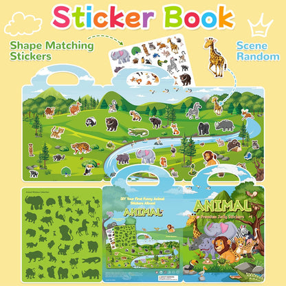 6 Sets Reusable Sticker Book for Toddlers 3-6, Jelly Sticker Books for Toddler, Travel Sticker Activity Toys for Kids 3 4 5 6 Years Old Girls & Boys