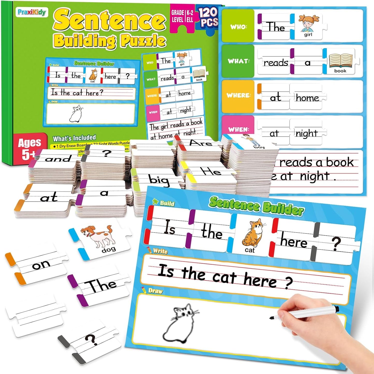 Sentence Building for Kids,Sight Word Puzzles for Kindergarten 1st 2nd Grade,Speech Therapy Materials ESL Special Education Classroom Must Haves Reading Games Learning Activities Homeschool