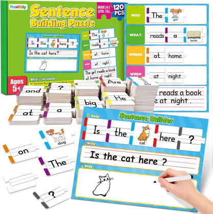 Sentence Building for Kids,Sight Word Puzzles for Kindergarten 1st 2nd Grade,Speech Therapy Materials ESL Special Education Classroom Must Haves Reading Games Learning Activities Homeschool