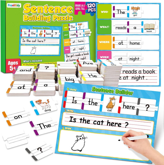 Sentence Building for Kids,Sight Word Puzzles for Kindergarten 1st 2nd Grade,Speech Therapy Materials ESL Special Education Classroom Must Haves Reading Games Learning Activities Homeschool