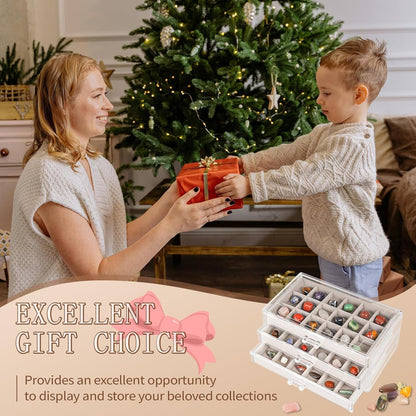 Bfttlity Acrylic Rock Display Case,54 Grids Rock Collection Box for Kids with Mini Magnifying Glass and Gloves, Clear Display Cases for Stones Collectibles Gemstone Crystals Storage Boxes