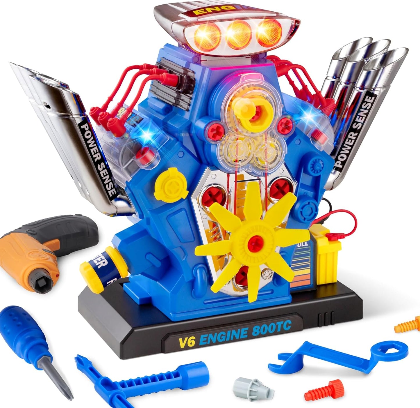 POFJOEQ Engine Building Kit, Kids Mechanic Repair Set for Kids Motorcycle Engine，Take Apart Toys-42pc Playset，STEM Engine Model Kit Toy with Cool Lights&Sounds，Educational Toys for 3+ Year Old (Blue)