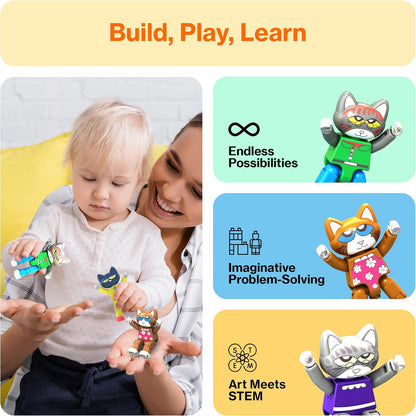 PicassoTiles Magnetic Tiles Pete the Cat Home Theme Building Blocks Double Sided Printing Toddler Magnet Toys Education STEM Learning Kit Construction Brain Development Preschool Kid Game Boy Girl 3+