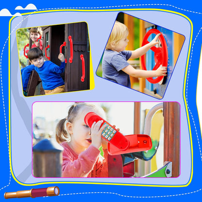 Playground Accessories Swingset Plastic Pirate Ship Steering Wheel Safety Handles Telescope for Kids Outdoor Playground Treehouse Jungle Gym Accessories (4 Pcs- Green,Yellow Set)
