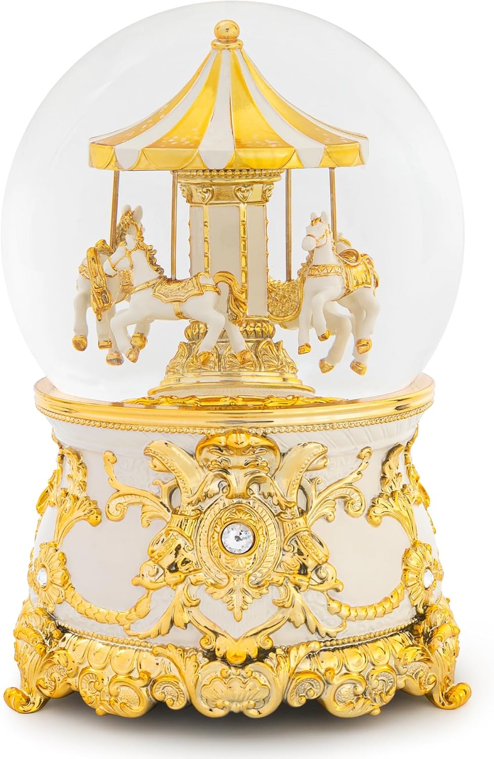 Carousel Music Box Gold & Ivory Christmas Snow Globes, 8.3" Rotate Carousel Snow Globe for Kids & Adults, Classic Wind up Musical Snow Globe Birthday Gifts for Women Girls, Carousel Horse Home Decor