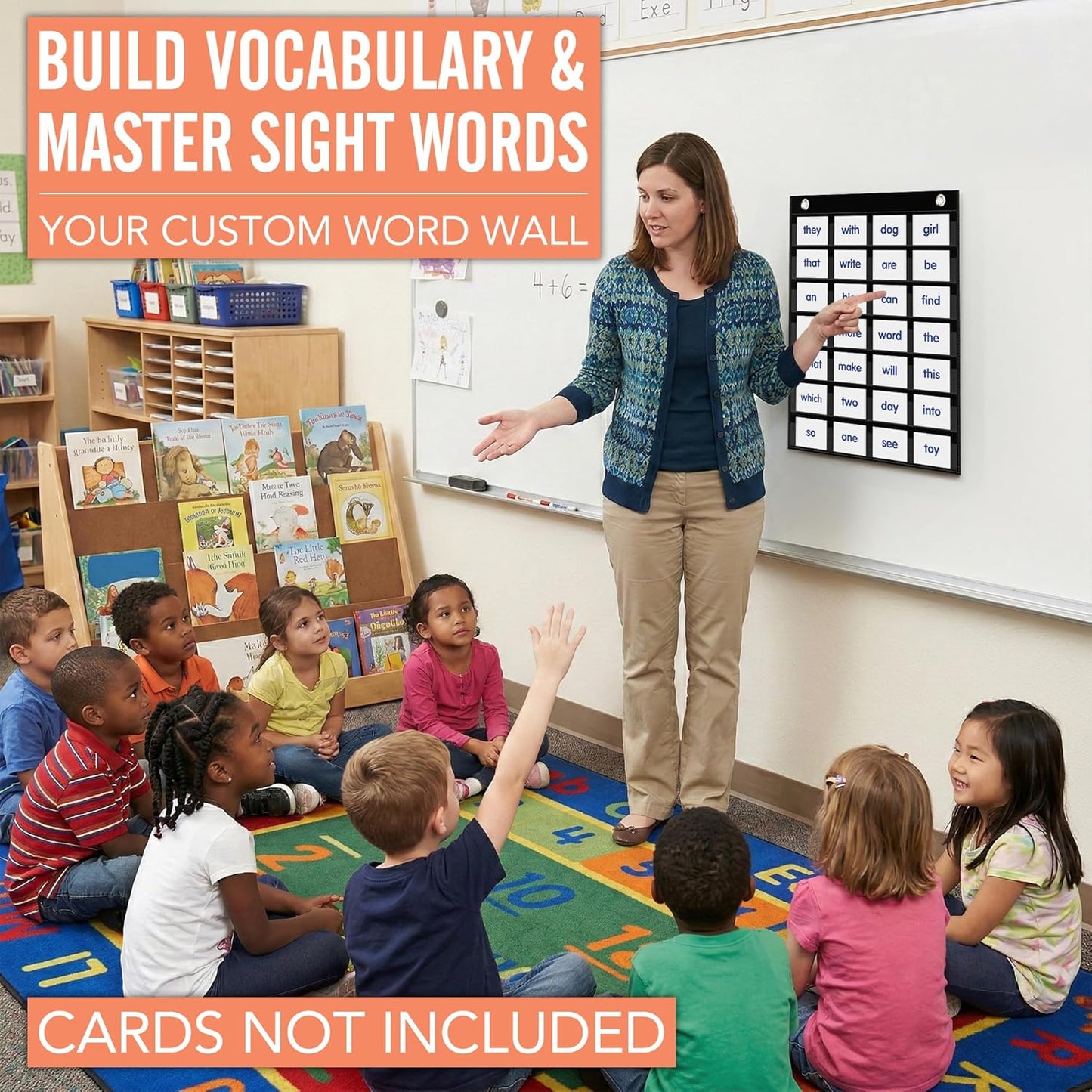 Magnetic Pocket Chart for Classroom - Small 7 Pocket Chart for Word Wall Daily Schedule Sentence Strips Sticker Display, Black Teacher Supplies for Preschool Elementary & Home