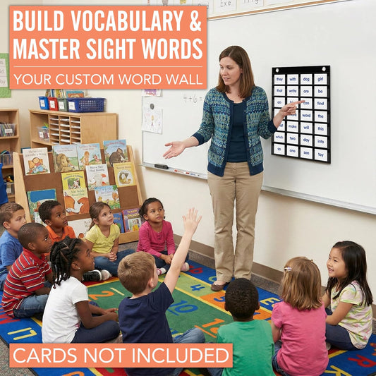 Magnetic Pocket Chart for Classroom - Small 7 Pocket Chart for Word Wall Daily Schedule Sentence Strips Sticker Display, Black Teacher Supplies for Preschool Elementary & Home