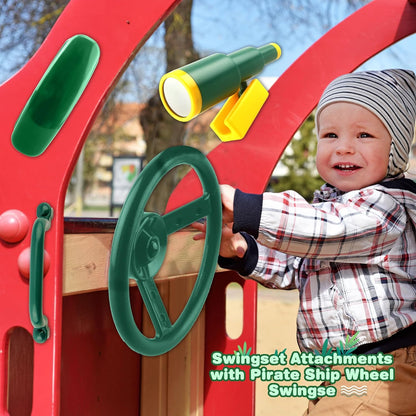 5 Pack Kids Playground Accessories Set Swingset Steering Wheel Plastic Telescope Safety Handles Telephone Toy for Outdoor Playhouse Playset (Color Set 4)