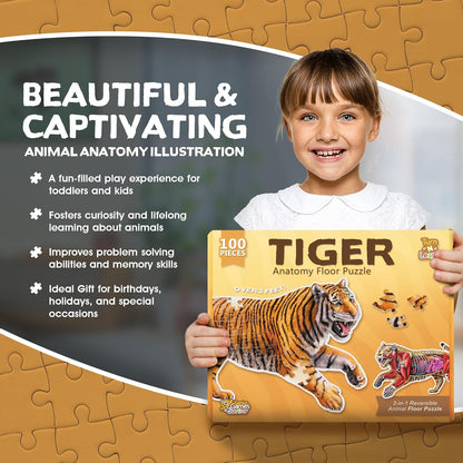 Bullfrog Animal Anatomy Floor Puzzle | 100-Piece Double Sided Jigsaw Puzzle | Large-Sized, Over 4 Feet Scientifically Accurate Illustration of Frog - Fun and Educational Toy for Kids, Toddlers