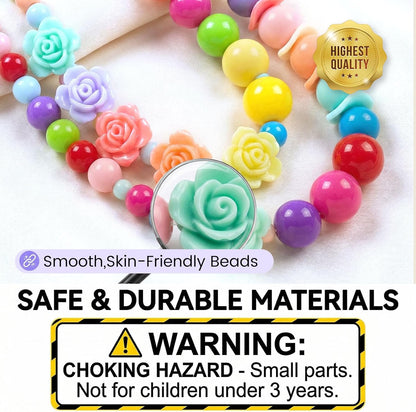 BigOtters Kindergarten Graduation Gifts, 3 Sets Toddler Necklace and Bracelet for Little Girls Colorful Beads Jewelry, Costume Dress up Princess Party Favors Preschool Class Rewards Bulk