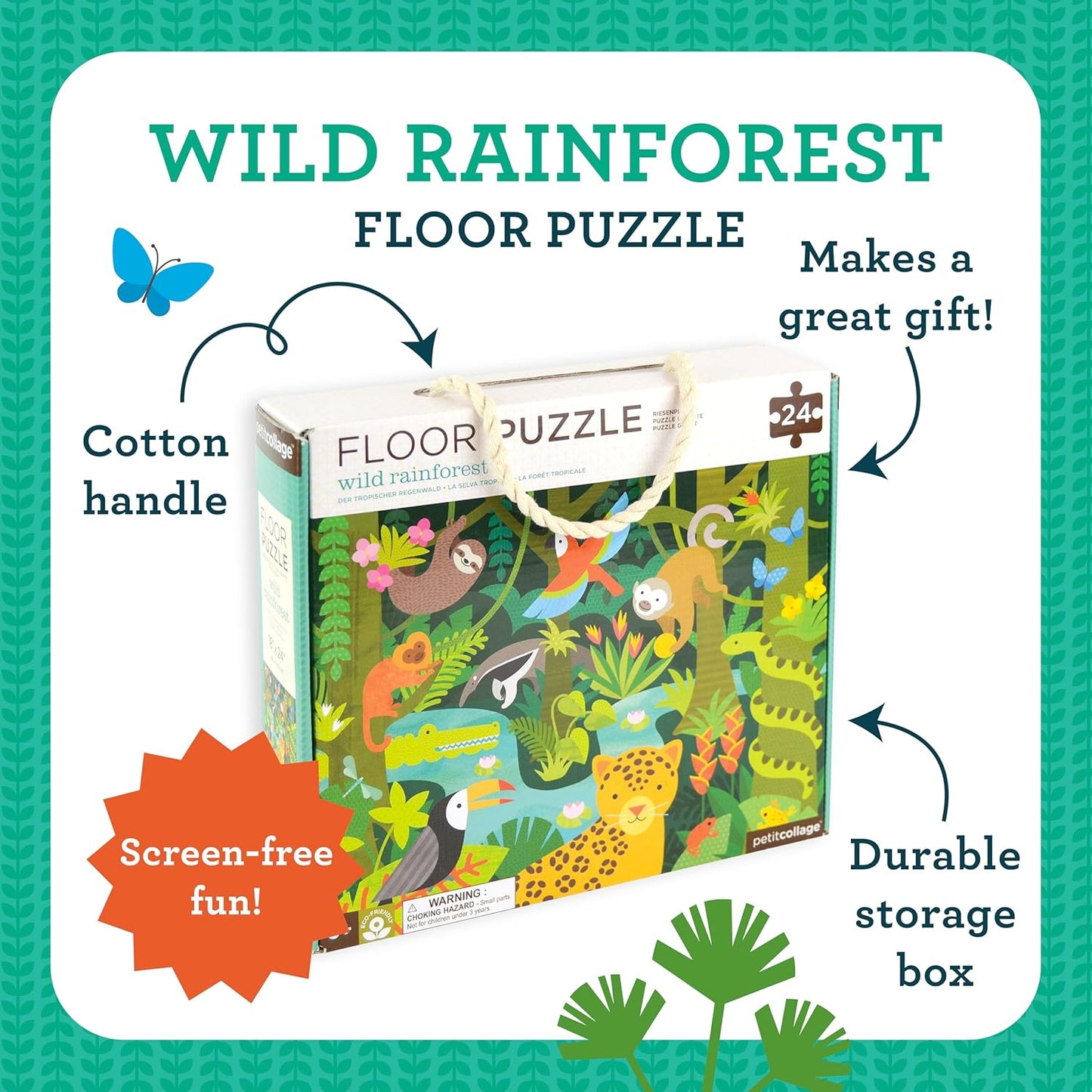 Petit Collage Floor Puzzle, Our World, 24-Pieces – Large Puzzle for Kids, Completed Map Puzzle Measures 18” x 24” – Makes a Great Gift Idea for Ages 3+