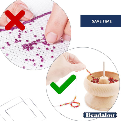 Beadalon Spin N Bead Spinner for Fast Stringing - Ideal for Beaders, Jewelry Makers & Designers - Wood Bowl with Big Eye Needle - Saves Time & Loads Seed Beads Efficiently